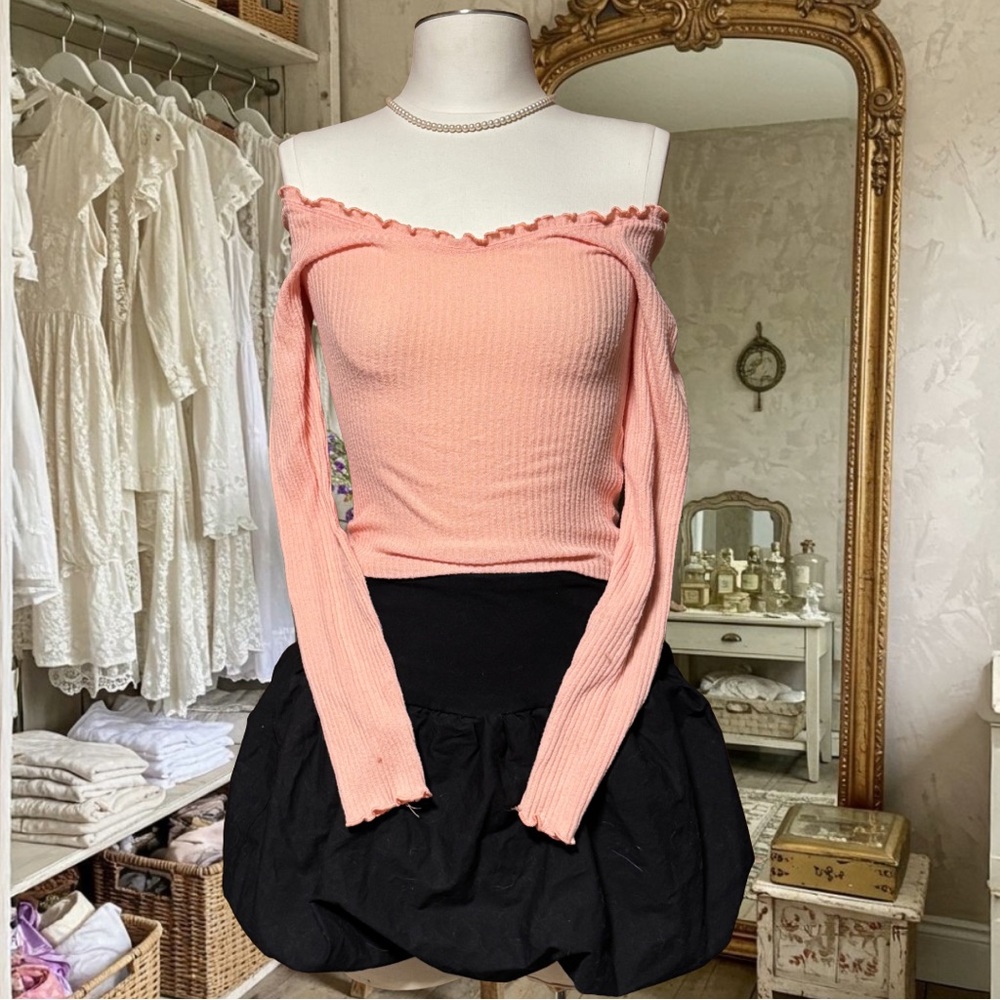 Abercrombie & Fitch Pink Ribbed Off The Shoulder Top
